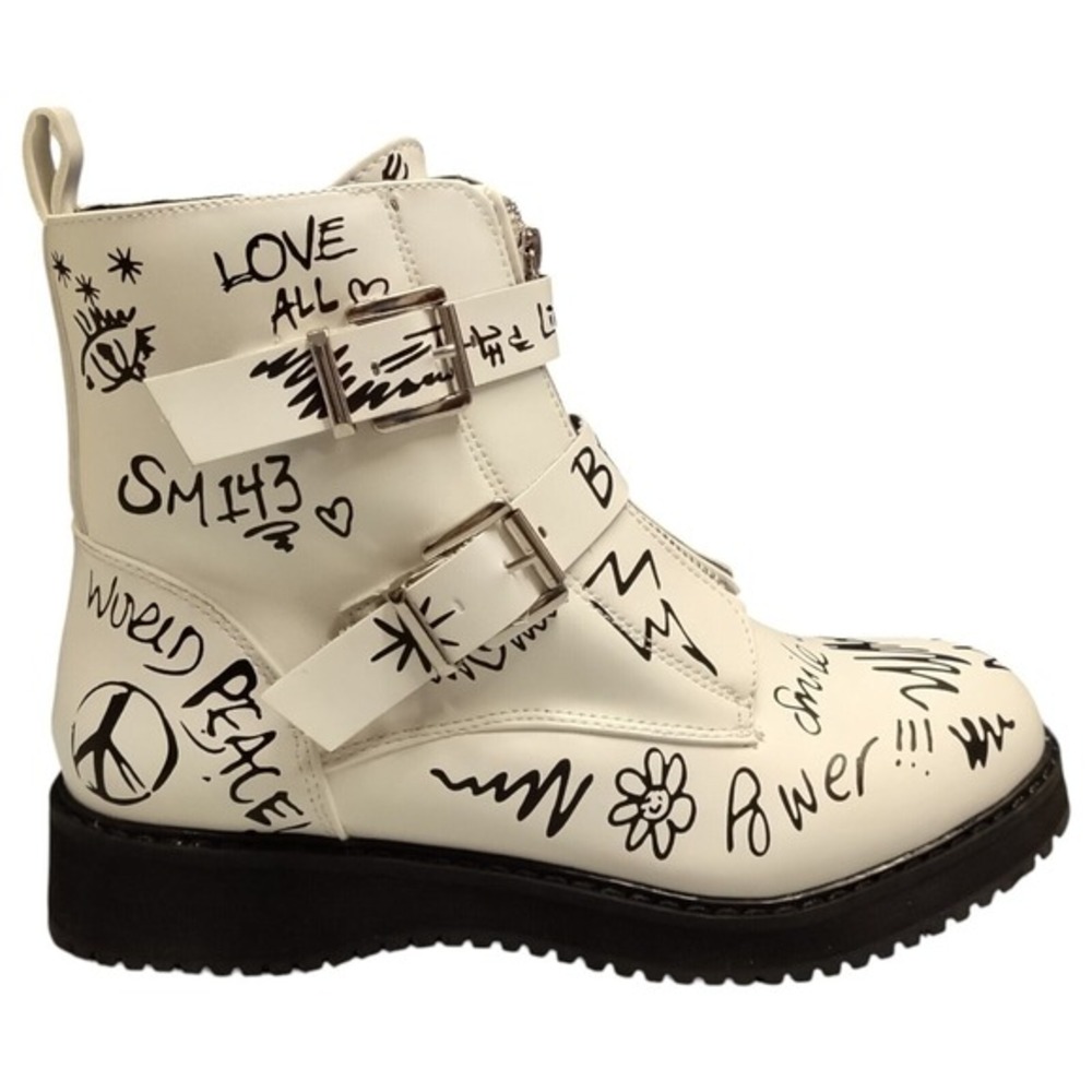 Steve Madden Wordup Ankle Boots Girls Sz 5 White Black Allover Design 128692 EUC